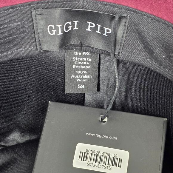 GIGI PIP MONROE 100% AUSTRALIAN WOOL WIDE BRIM FEDORA – WINE – SIZE 57-59+ - Picture 10 of 14